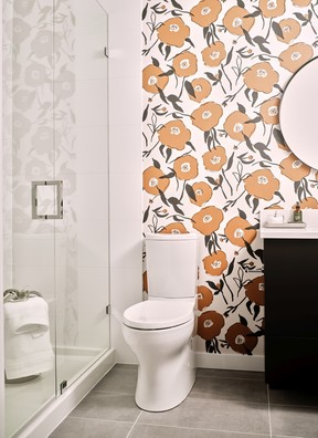 New construction in Vancouver is aiming higher and higher Whimsical wallpaper in the bathroom.