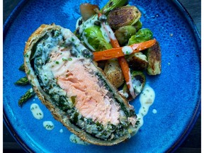 Salmon Wellington by Chef Tommy Shorthouse at Fanny Bay Oysters and Bar. H