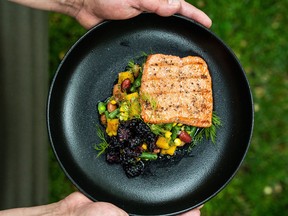 Birch beer salmon and Three Sisters salad.