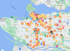 This map, generated by the city of Vancouver, shows the location of amenities that are being contributed to by developers.
