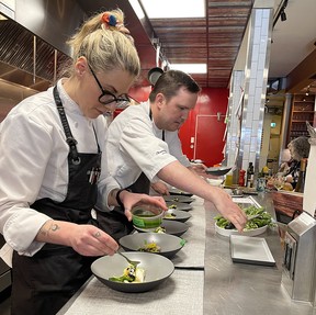 Chefs Kelsey Oudendag and Jason Whitfield at Okanagan Kitchen.