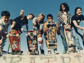 The Vancouver park board voted unanimously Monday evening to approve a plan for improved skateboarding infrastructure across the city, in hopes of boosting access for equity-seeking groups such as women, Indigenous youth and other young people. A group of skateboarders are pictured in this May 1987 file photo at the top of a skate bowl at China Creek Skate Park in Vancouver, B.C.