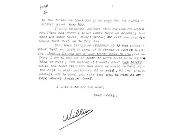 Robert 'Willie' Pickton evidence :al etter written to a California man who corresponds with serial killers.