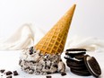 Cookies & cream ice cream combines vanilla ice cream with chunks of crunchy, chocolatey Oreo cookie bits.