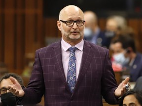 Minister of Justice and Attorney General of Canada David Lametti rises during Question Period in the House of Commons on Parliament Hill in Ottawa on Monday, May 16, 2022.