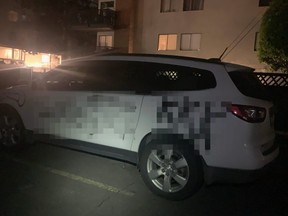 New Westminster police released this photo of a vehicle that was defaced with racist graffiti