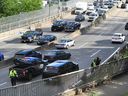 Vancouver police respond after protesters tried to block the Ironworkers Memorial Bridge to North Vancouver on Monday, June 13.