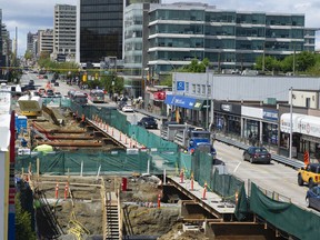 Construction of the Broadway Subway project along Broadway in Vancouver.
