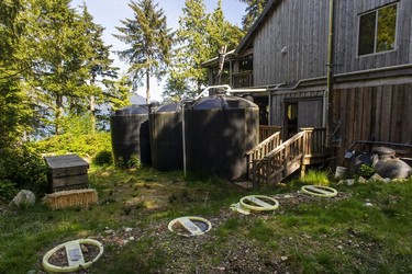 Water catchment system at the Cedar Coast Field Station on Vargas Island near Tofino, B.C. The station offers researchers, students and others the opportunity to live off-grid.