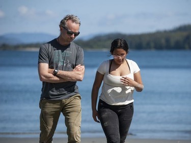 West Point Grey Academy teacher Tom Harding (left) talks to student Ankita Biswas on the beach near the Cedar Coast Field Station on Vargas Island near Tofino, B.C. The station offers researchers, students and others the opportunity to live off-grid.