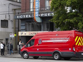One person died after a fire at the Empress Hotel SRO on East Hastings in the DTES early Saturday morning. The incident is under investigation.(Photo by Jason Payne/ PNG)
