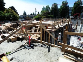 A construction site stalled by the concrete workers' strike at the site of the new site of the French Cultural Center near Oakridge in Vancouver on June 7, 2022.