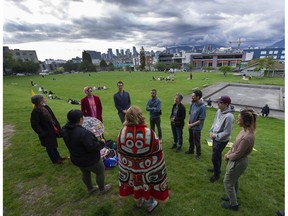 Members of Save Old Growth are offering nonviolent education training for anyone willing to participate in what the group believes are daily roadblocks to Metro Vancouver's roads, photographed at Jonathan Rogers Park in Vancouver, BC, June 13, 2022.