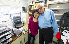 Imre Toth, owner of IT electronics, with his wife Patricia on June 15, 2022.