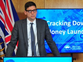 VANCOUVER, BC., June 15, 2022 - BC attorney general David Eby responds to Commissioner and former associate justice Austin Cullen as he provides a brief overview of The Commission of Inquiry into Money Laundering in B.C. in Vancouver, BC., on June 15, 2022. (NICK PROCAYLO/PNG) 

00096386A1 [PNG Merlin Archive]