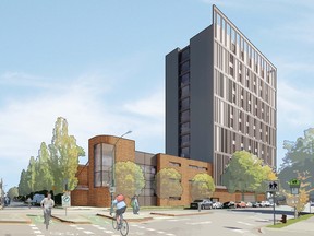 View looking southeast from Arbutus Street and 7th Avenue. Rendering of 2086-2098 W 7th Ave and 2091 W 8th Ave rezoning application from City of Vancouver.