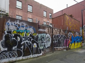 An alleyway in Chinatown photographed this week covered in graffiti.