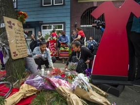 A vigil for Noelle O'Soup at Heatley and East Hastings streets in Vancouver on June 28.