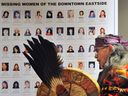Blessing the inquiry, elder Eugene Harry, of the Squamish Nation at the opening of The Missing Women Inquiry headed by Wally Opal, which got underway today in Vancouver in 2011.