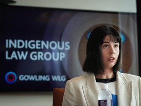 Cheyenne Stonechild, lead representative plaintiff, speaks during a news conference in Vancouver, on Monday, June 20, 2022.
