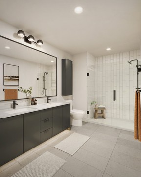 The sleek bathroom in a unit at Chroma, Forte Living’s planned six-storey development.