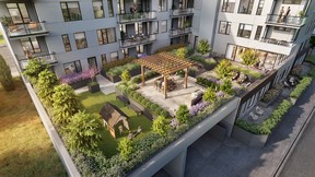 Amenities in the second storey courtyard, which connects to an indoor kitchen, include a barbecue, fire pit and a children’s play area.