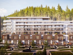 Hawksley consists of one to three-bedroom apartments in two towers of eight and 11 storeys, respectively, and seven ground-floor townhouses in the east building.