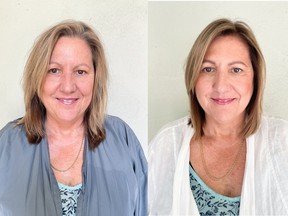 Kate Castelo is a public relations specialist looking for a hair and makeup refresh using plant-based and gluten-free products. On the left is Kate before her makeover by Nadia Albano, on the right is her after.