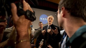 In this handout photo provided by NASA, NASA James Webb Space Telescope Senior Project Scientist John Mather speaks with members of the media following the release of the first full-color images from NASA's James Webb Space Telescope, on July 12, 2022, at NASAs Goddard Space Flight Center in Greenbelt, Maryland. The first full-color images and spectroscopic data from the James Webb Space Telescope, a partnership with ESA (European Space Agency) and the Canadian Space Agency (CSA), are a demonstration of the power of Webb as the telescope begins its science mission to unfold the infrared universe.