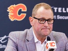 Calgary Flames general manager Brad Treliving speaks to media at the Scotiabank Saddledome in Calgary on Monday, March 21, 2022. Steven Wilhelm/Postmedia