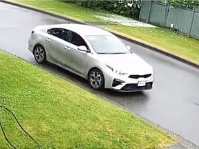 Burnaby RCMP are seeking dash cam footage of a grey Kia Forte captured on camera near the scene of the shooting on Monday.