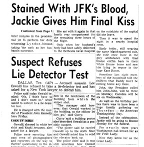 Parte 2 de la historia de Jack Brooks sobre Jacqueline Kennedy en el Vancouver Sun del 23 de noviembre de 1963, el día después del asesinato de su esposo, el presidente estadounidense John F. Kennedy.