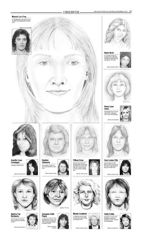 Sketches of Marnie Lee Frey, Diane Rock, Debra Lynn Jones, Jennifer LynnFurminger, Heather Chinnock, Tiffany Drew, Cara Louise Ellis, Andrea Fay Borhaven, Georgina Faith Papin, Wendy Crawford, Cindy Feliks by artists Lynn Cedarstaff, Barbara Martin, Daniel Marion, Wesley Neville, Natalie Murry, CharlaineMichaelis