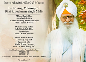 Prayer services for Ripudaman Singh Malik being held this week at two Surrey Khalsa Schools