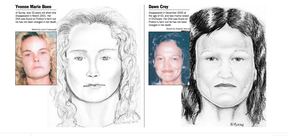 Sketch of Yvonne Marie Boen by artist Lynn Cedarstaff and Dawn Crey by Natalie Murry