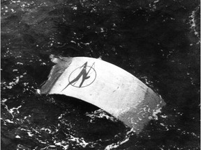 A door from the Air India jumbo jet floats off the Irish coast after a bomb exploded causing the plane to crash in 1985.