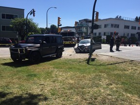 Vancouver Police are investigating a two-vehicle collision at Cornwall Avenue and Arbutus Street on July 20 that has left a five-year-old girl in critical condition in hospital.