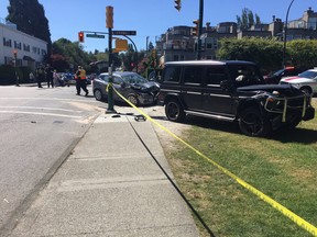 Investigators cordoned off two vehicles involved in a crash on Cornwall Avenue and Arbutus Street on Wednesday.