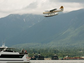 File photo pf a Harbour Air plane landing in the Burrard Inlet.