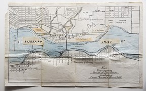 The Cote Commission's map of the Second Narrows canal plan.