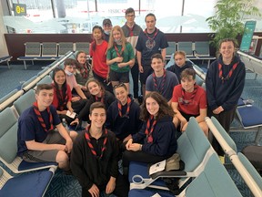 A group of scouts from Quebec spent Saturday night sleeping at YVR gate B26 after their connecting flight to Whitehorse was delayed and cancelled, then canceled again for the next few days.  The group of 20 teenagers, including Ludovick St-Pierre (front), and their group leaders have spent the past three years planning a week-long trip to the Yukon.