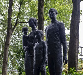 The Family statue by sculptor Jack Harmon has a new home at Creekhouse Courtyard at Granville Island after being in storage for several years. The statue was originally installed at the Pacific Press building building at 7th and Granville Street in the mid-1960’s, then moved to the Surrey printing plant until that building was decommissioned several years ago.