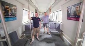 Ryan Purdy (left) and Jacek Scheller in the fully furnished interior.