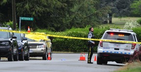 RCMP on the scene of a targeted shooting at 7008 Patterson St. Burnaby on July 4, 2022.