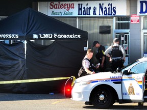 RCMP on scene at a shooting in the parking lot next to the Mission Thrift Shop on Logan Ave. and Glover Road.