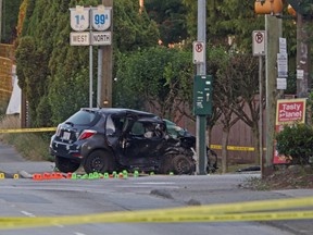 The scene of a deadly crash at the intersection of 10th Avenue and 6th Street in New Westminster on July 27.