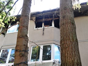 A fire destroyed an apartment suite at 1424 Comox St. in Vancouver on Saturday evening July 9, 2022. One person was taken to hospital.