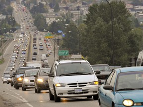 Traffic streaming onto Knight Street from Knight Street Bridge.