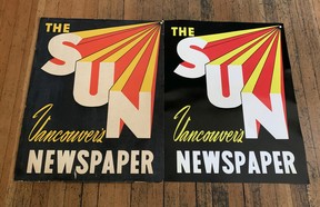 An original ad for the Vancouver Sun Streetcar and a copy made at Imprint Graphics in Vancouver. The date of the announcement is unknown, but it is probably from the 30s or 40s.