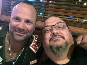 Murdered Hells Angel Chad Wilson (left), with Zale Coty.